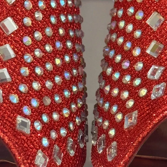Red Rhinestone Peep-Toe Platform Heels - Picture 4 of 4